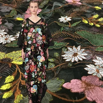 

Free France flowers White/Black on netting/mesh embroidered wedding/ evinging/show dress lace fabric by yard cotton fabric telas