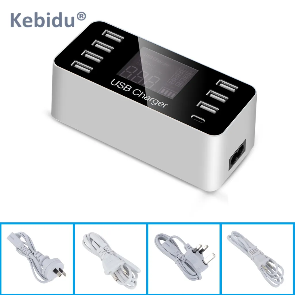 Kebidu 7 портов usb type C розетка зарядное устройство с напряжением тока ЖК-дисплей для смартфона мобильного телефона планшета ПК ЕС/США/Великобритания разъем