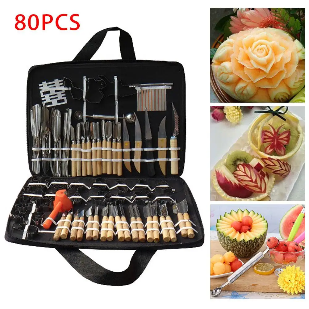 

80pcs/Set Portable Vegetable Food Fruit Kitchen Carving Tool Kit W/ Bag