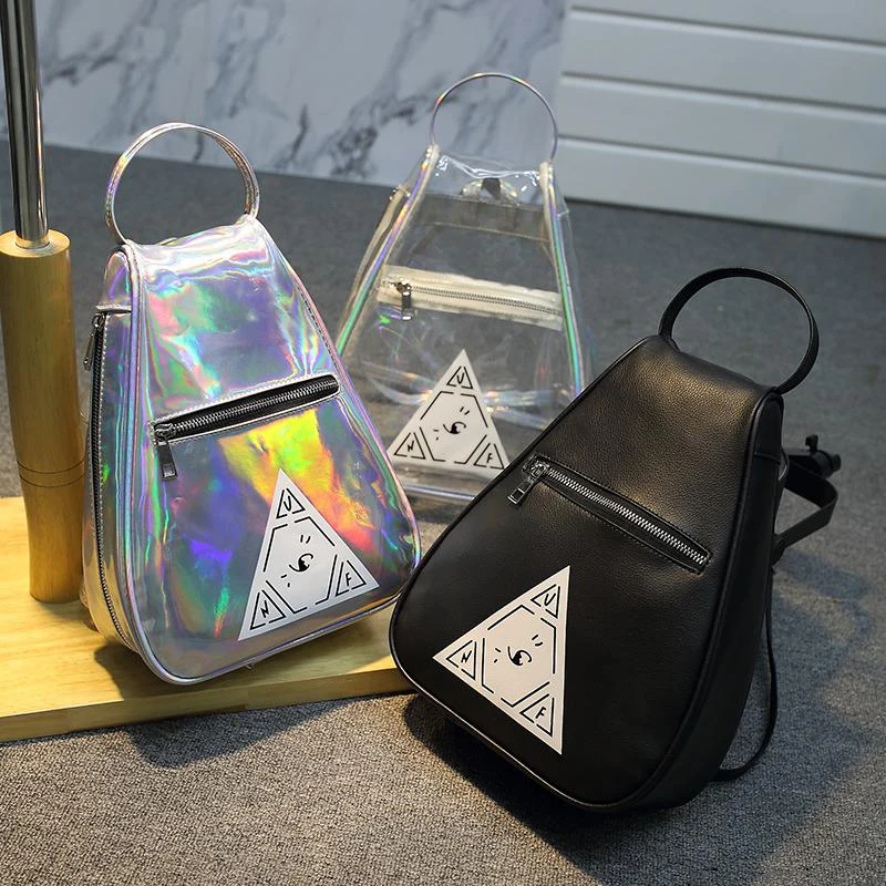 

STANCHION Women Backpack Summer Personality multi-function Triangle Eye Print Laser Perspective Backpack