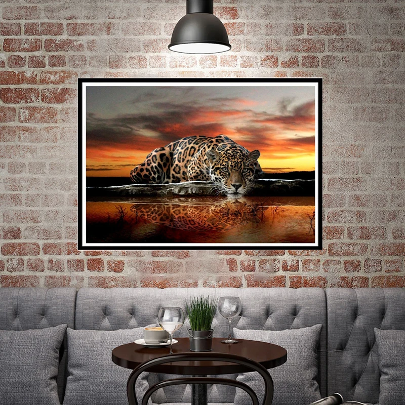 Diamond Embroidery Leopard Colorful Animal Painting Cross Stitch Full and Round Kits Rhinestone Mosaic | Дом и сад
