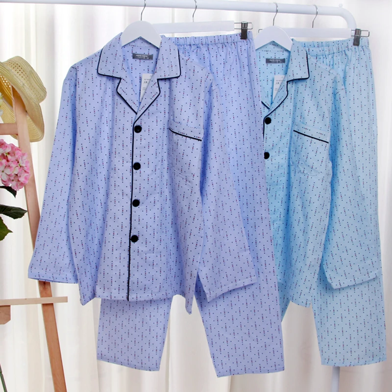 Cotton Gauze Soft Mens Pajamas for Men Sleepwear Long Sleeve Homewear