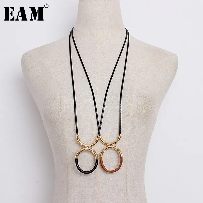 

[EAM] 2019 New Fashion Semicircular Geometric Pendant Long Personality Sweater Necklace Women's Accessories S#N431