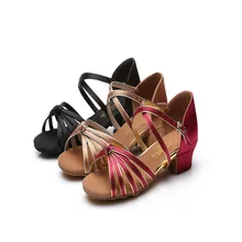 Лидер продаж для девочек танцевальные туфли, каблук 3 см, Детские пряжки латиноамериканских танцев Бальный Танец Сальса