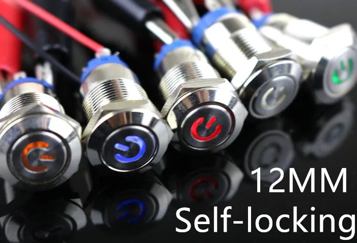 

Self-locking 1Pc 12mm waterproof Metal Push Button Switch LED light 3V 5V 6V 12V 24V 36V 48V 110V 220V RED BLUE GREEN YELLOW