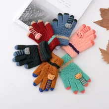 Детские утолщенные Тепловые трикотажные зимние перчатки Childen Gilrs милый медведь из мультфильма перчатки студенты зимние теплые перчатки
