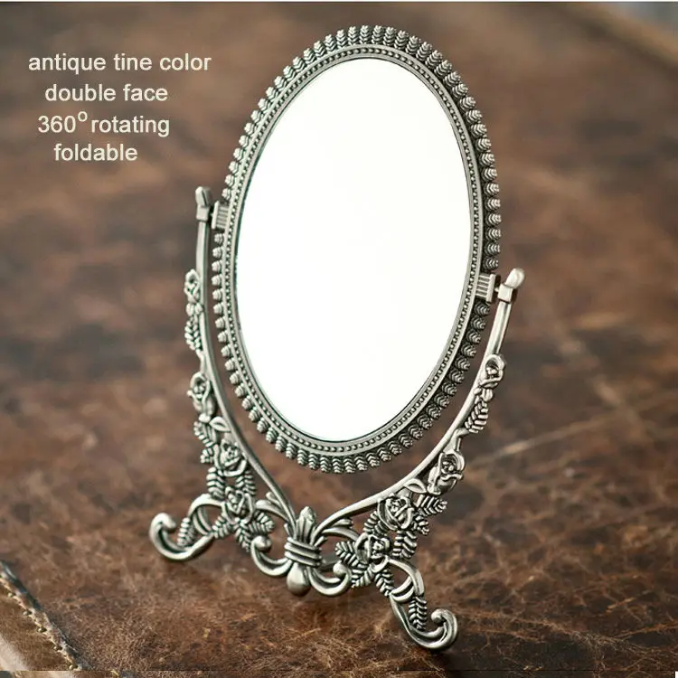 360 Rotating Retro Double Face Foldable Alloy Metal Table Makeup