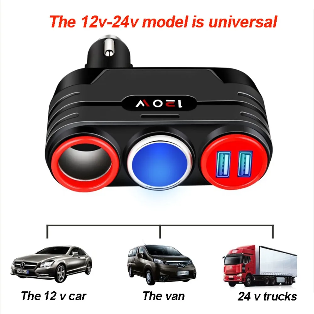 

2 WAY MULTI SOCKET CAR CIGARETTE CHARGER LIGHTER SPLITTER USB DC 12V 24V PLUG