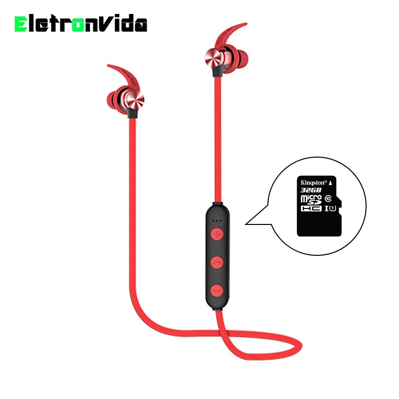 

Magnetic Metal Wireless Earphone Running Sport Bluetooth Headset with Microphone with TF Memory Card Slot IPX8 Waterproof