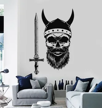 

Vinyl Wall Applique Skull Scandinavian Terrorist Warrior Helmet Sticker Mural Game Fan Teen Boy Bedroom Home Decor 2YX31
