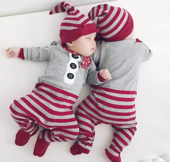 

Baby My First Christmas 2 Piece Red Bodysuit & Striped Pant Set for Babies Long Sleeve+Triangular Hat Romper Fall Baby Clothes