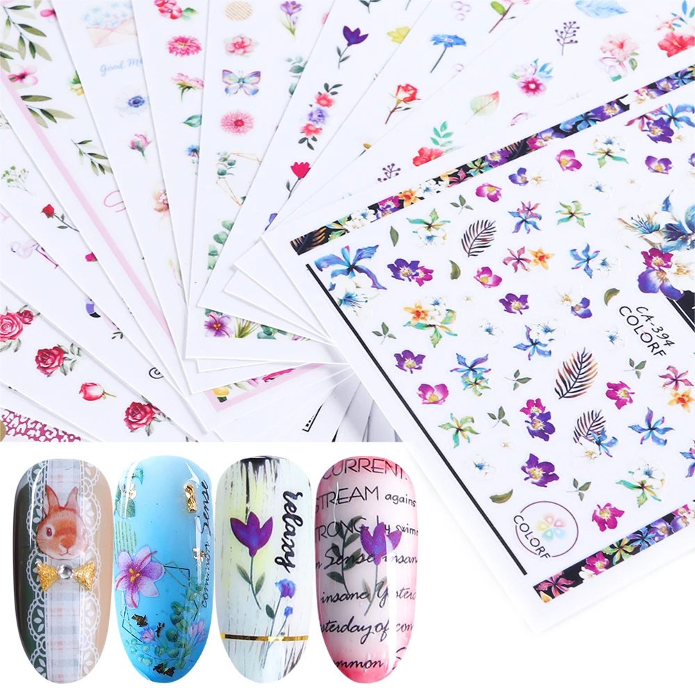 

1PC 3D Adhesive Nail Stickers Decal Emboss Flower Plant Animal Slider Nail Art Decoration Valentine Design Manicure SACA393-427