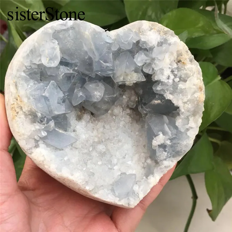 Камни и кристаллы 920 г натуральный Небесный геодезический кварц кристалл в форме Харт Небесный кварц камни синий кристалл для украшения