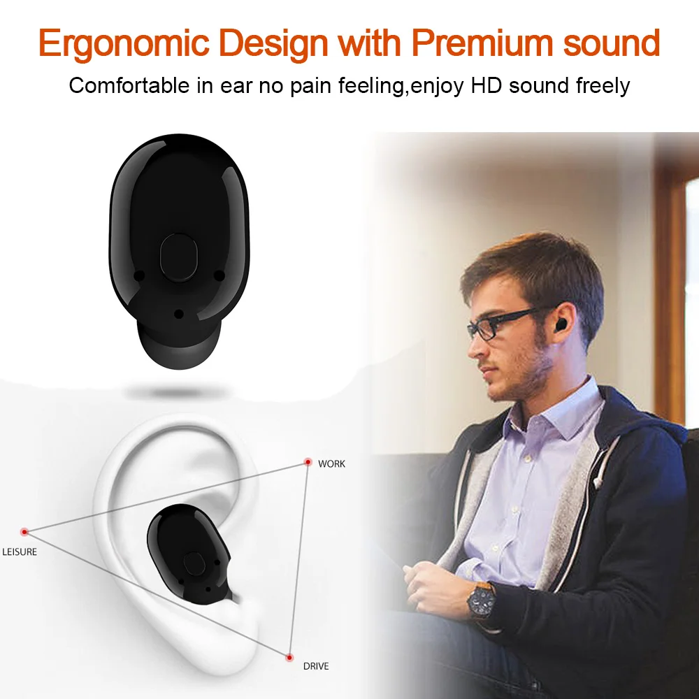 Waterproof Mini Earphone Wireless Bluetooth Headset Earbuds Hidden Invisible Earpiece Micro Usb Earphone Wireless Sport headset