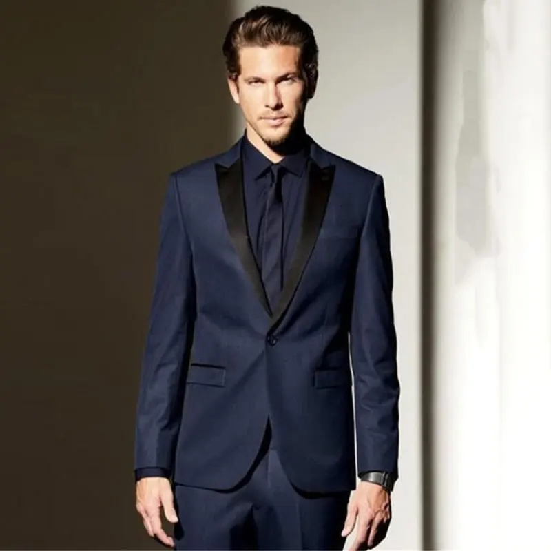 Black Peaked Lapel Navy Blue Men Suits for Wedding Men Suits with Pants 2Piece Terno Masculino Best Men Trajes Costume Homme