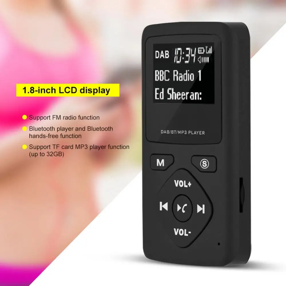 Портативный DAB + Радио Карманный Мини цифровой FM радио приемник Bluetooth Handfree MP3 плеер