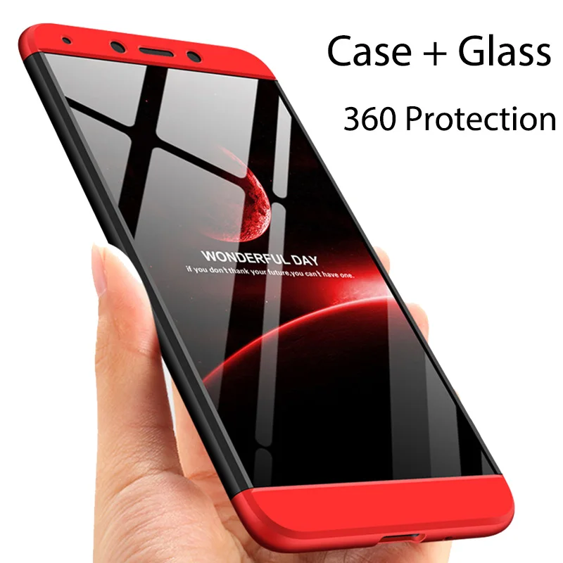 

3-in-1 Case 360 Tempered Glass + Case Xiaomi Redmi 6A 6 Pro 5A 4X Case Xiaomi Mi A1 A2 lite Mi 8 Pocophone F1 Case Glass Gift