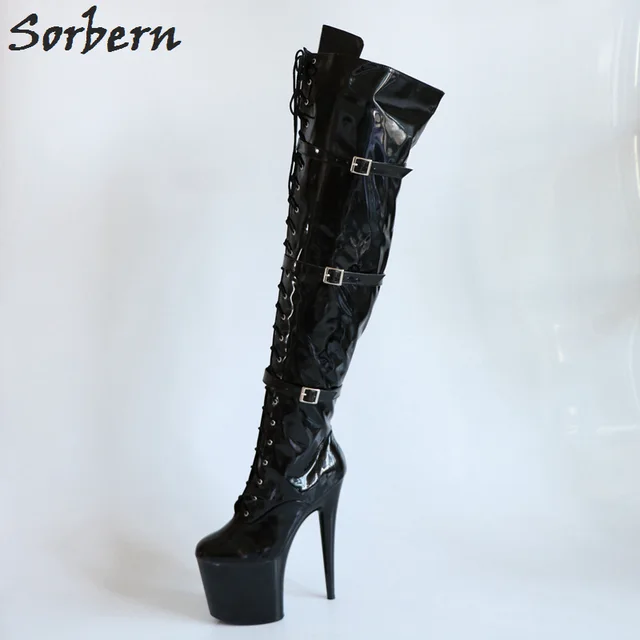 shiny leather thigh high boots