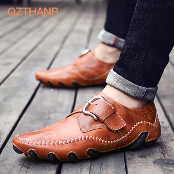 

2018 Fashion Casual Leather Shoes Men Full Grain Leather Loafers Men Mocassin Homme Male Adult Shoes Breathable High Quality