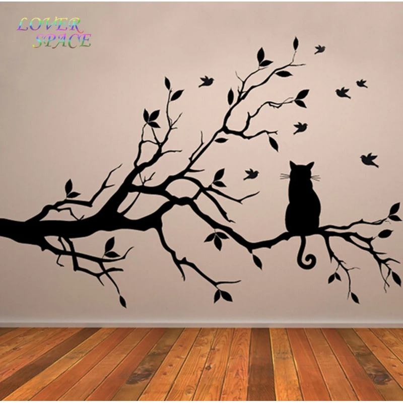 Autocollant Mural Chat Sur Branche D Arbre Autocollant Mural En Vinyle Pour Arbre Film Mural Pour Fenetre Decoration De Maison Art Mural Aliexpress