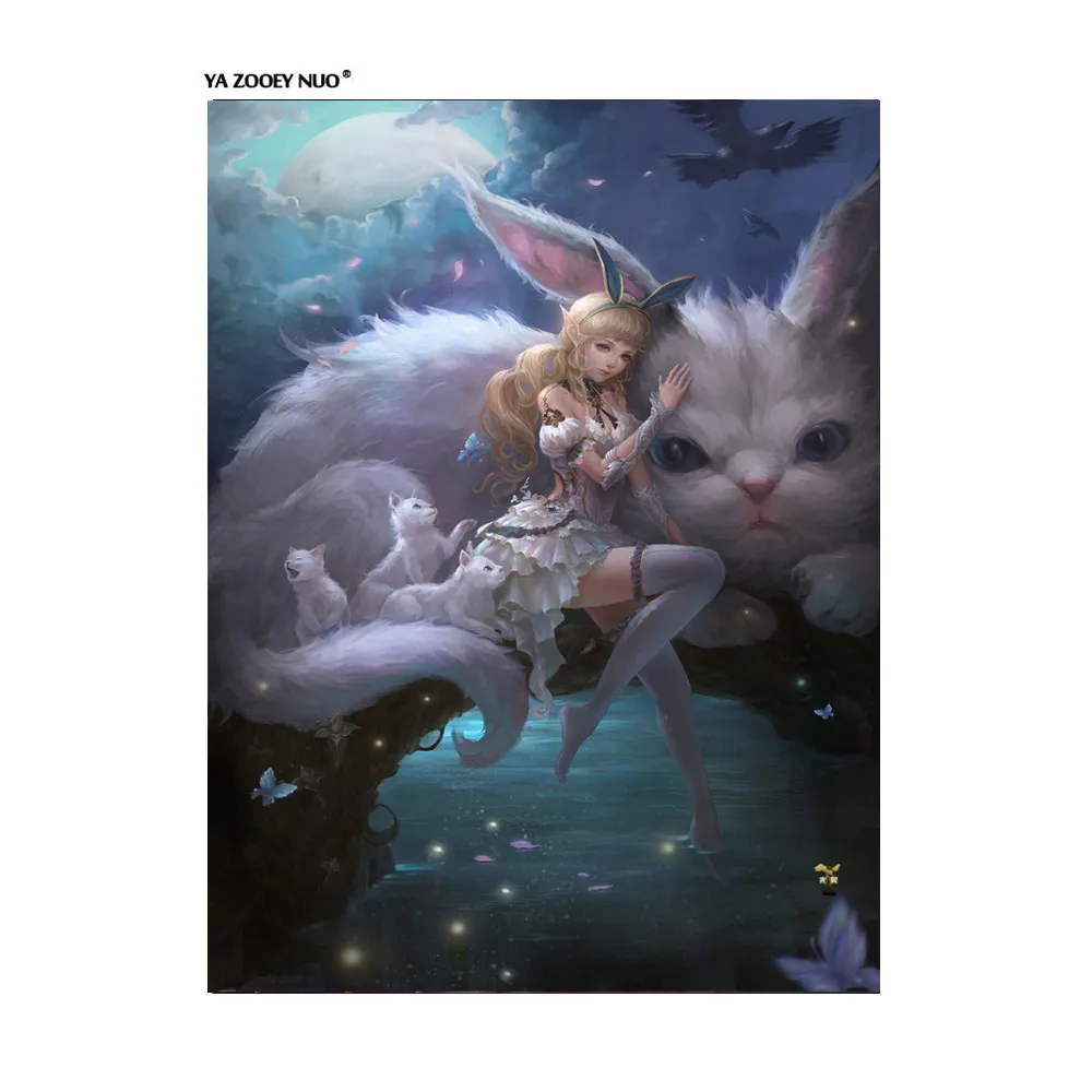 

New Full Square Drill DIY Diamond Painting Cross Stitch 5D Diamond Embroidery "Elf and cat"Mosaic wedding Decor gifts YU339