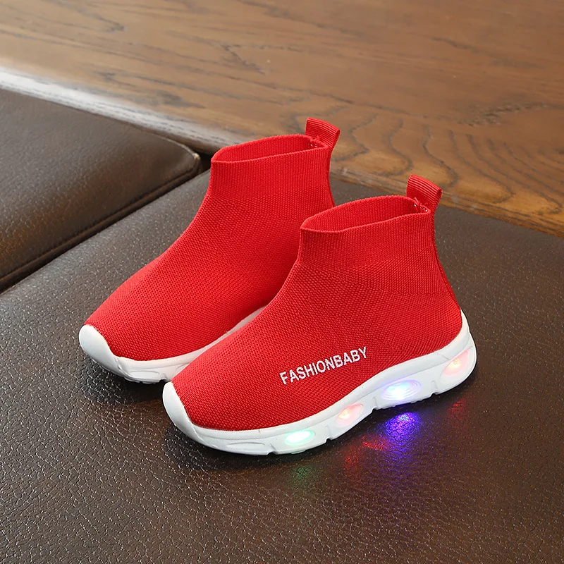 

davidyue girls boots led children sock luminous baby kids boots shoes light girls spring sneakers boot casual flat mesh boots