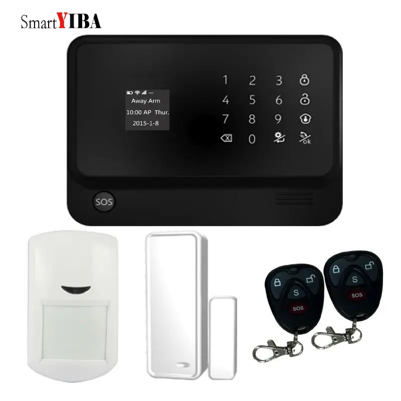 SmartYIBA Беспроводной GSM WI-FI умный дом охранной сигнализации Системы комплект сирена Открытый IP Камера Дым пожарный Сенсор умная розетка - Цвет: B KIT