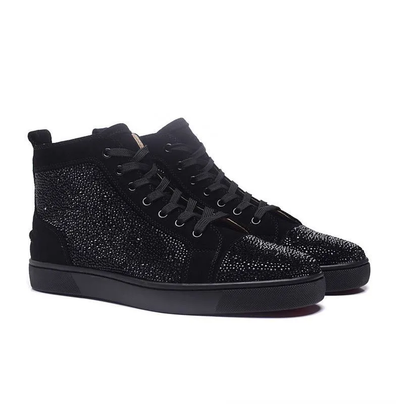 Men Designer Shoes Unisex Bling Blue Glitter Spike Studs Red High Top Bottom Brand Fashion Luxury Boots Outdoor Casual Shoes Men