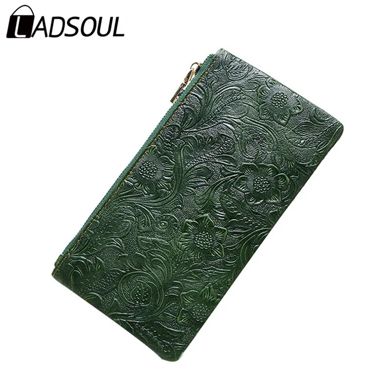 

LADSOUL Genuine Leather women wallet Chinese style purse Embossed high quality female elegant many cards standard wallet A3948/h