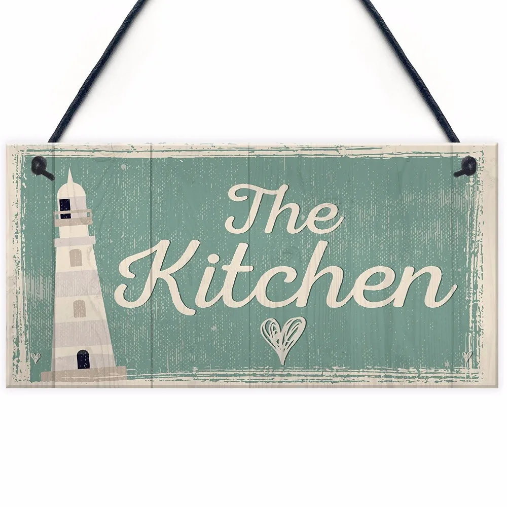 

Meijiafei The Kitchen Sign Hanging Walll Plaque Seaside Nautical GIFT Shabby Chic Vintage House Sign Home Decor 10" x 5"