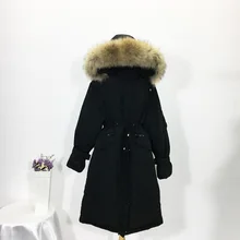 Большой енот собака меховой воротник белый утиный пух куртки женские пуховики осень зима