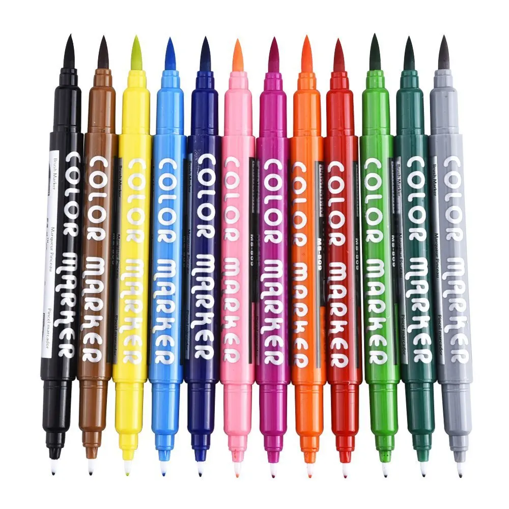 Dual Tips Fine Brush Sketch Marker Pen Water Based Ink Watercolor Paintbrush