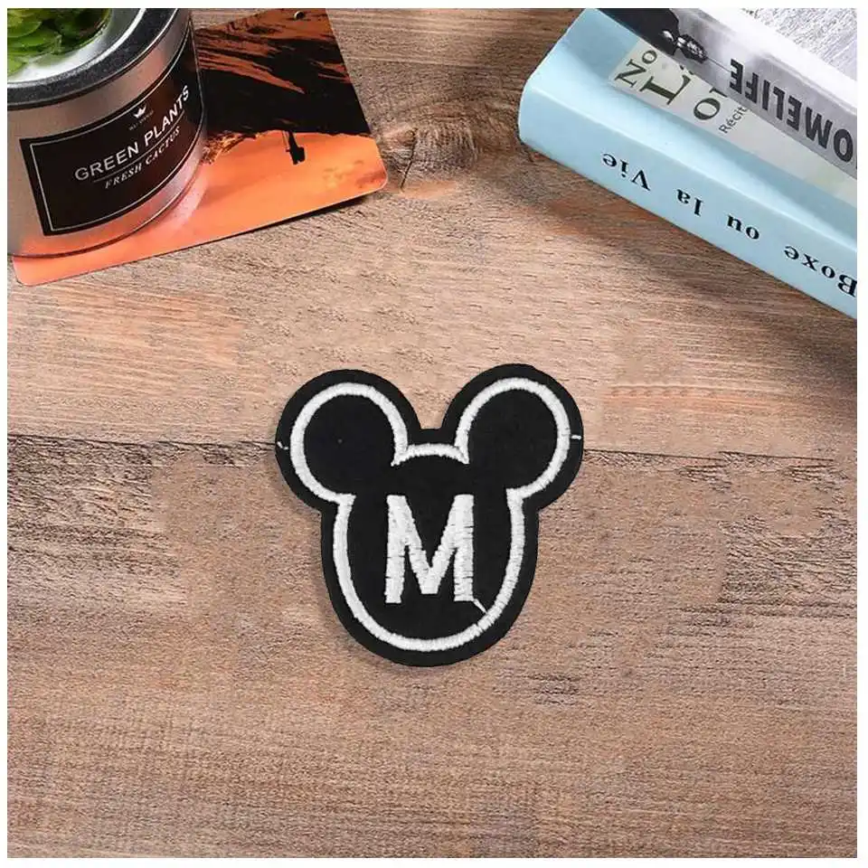 Black Iron On Patches Letter A Wings Mickey Mouse Head M Star Patch Embroidery Applique Designs Stickers On Clothes (11)