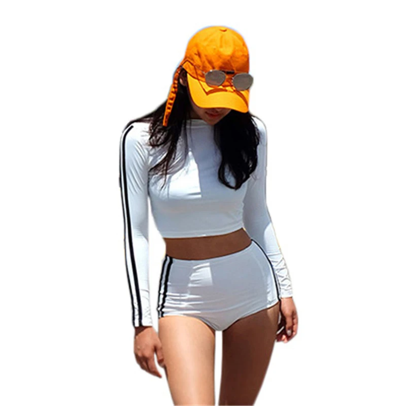 

Long Sleeves Swimwear For Women Two Pieces Swimsuit Femme High Waist Beachwear Sprts Sexy Push Up Bathing Suit 2018 Swim Wear