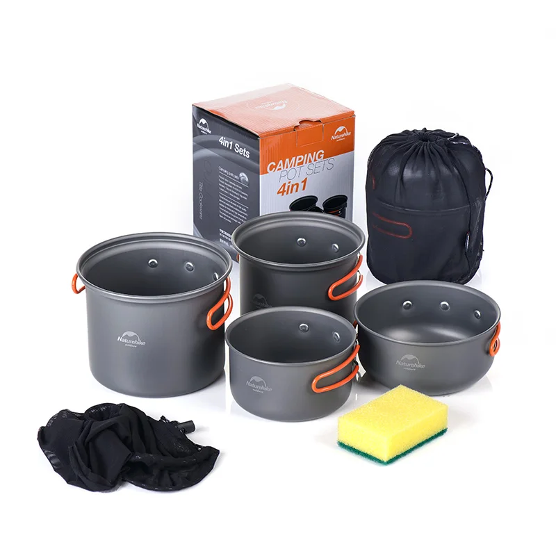 Naturehike Camping utensilios de cocina 3 persona senderismo olla cena familiar plegable ollas conjuntos ligero Picnic olla sartenes de aleación de aluminio