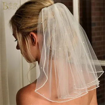 

BOAKO One Layer Wedding Veil White Ivory Shoulder Length Beaded Diamond Bridal Veil 2019 Cheap Wedding Accessories Women Veil
