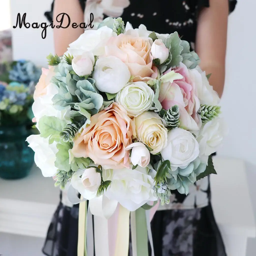 

MagiDeal Elegant Artificial Bride Rose Ribbon Bouquet Holder for Wedding Party Flower Girl Bridesmaids Groomsman Supply Multi
