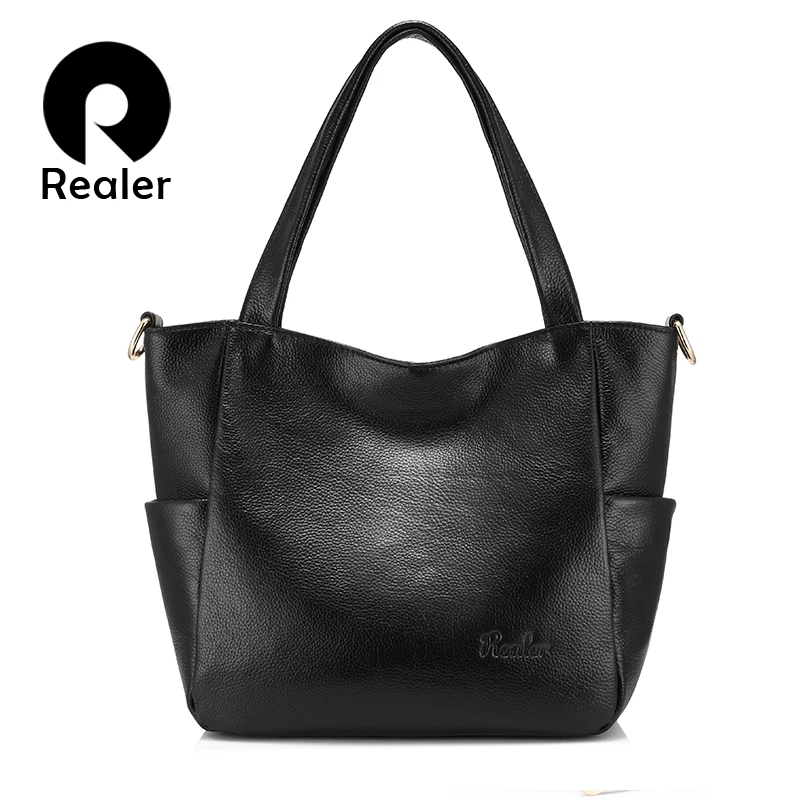 

Realer messenger bags women handbags genuine leather shoulder bag fashion Simple zipper lady crossbody bag large capacity totes