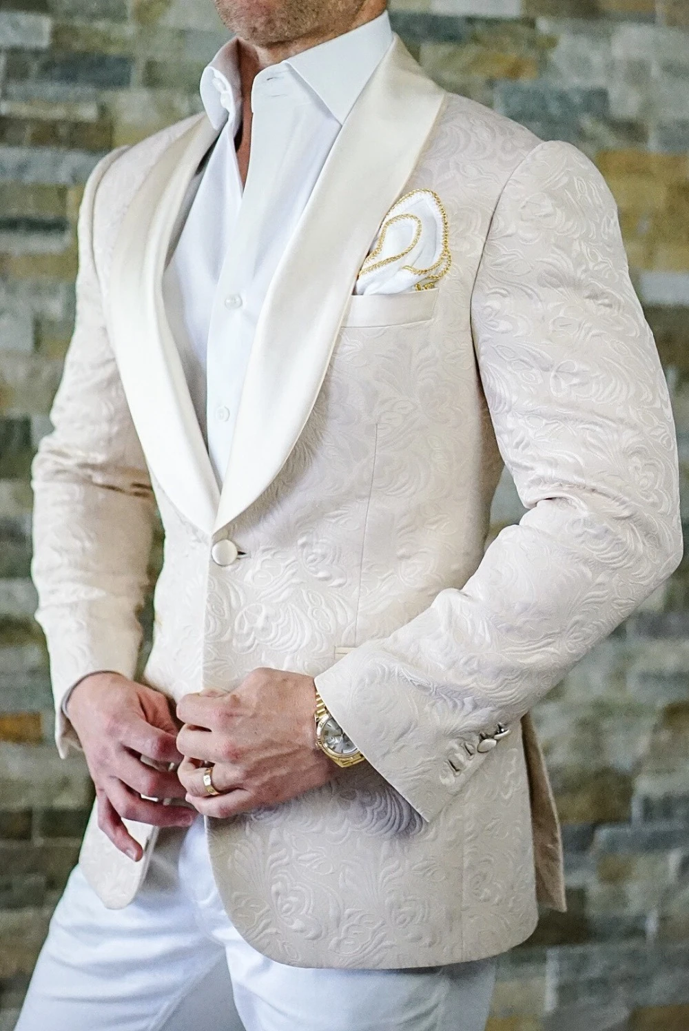 Mens Ivory Pattern Wedding Evening Formal Suit Waistcoat
