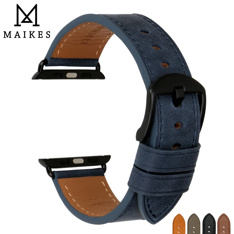 MAIKES Высокое качество кожаный ремешок для наручных часов Apple Watch, ремешок 42 мм, 38 мм, версия/44 мм 40 мм серии 4/3/2/1 все модели наручных часов iWatch, ремешок для часов