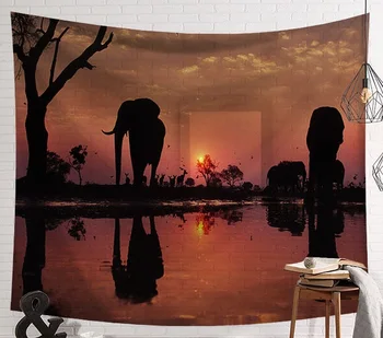 

CAMMITEVER Setting Sun River Elephant Wall Hanging Animal Wall Art Twin Tapestry Bohemian Hippy Home Decor Bedspread Sheet