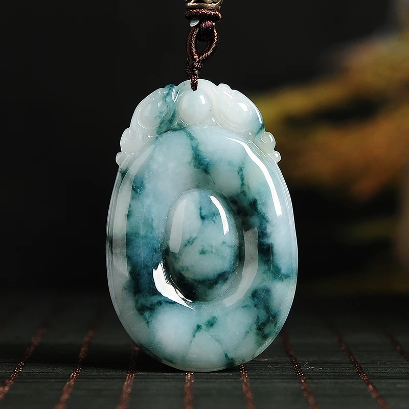 

Authentic A goods floating flowers in front of the pendant Myanmar jade floating blue flower Fubei jade pendant with certificat