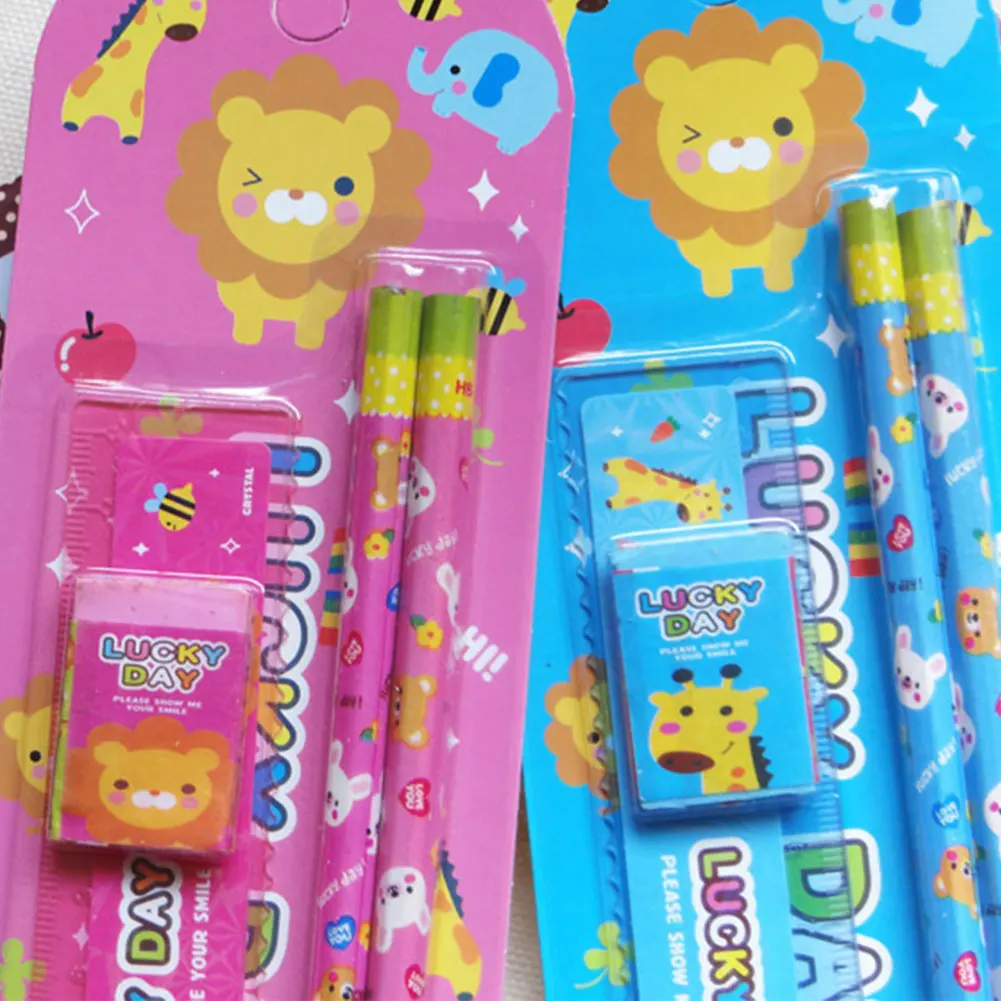 Educational Supplies School Pencil Stutent Stationery Set Cartoon Student Sharpener Stationary Sets Erasers Cartoons Gifts Gift