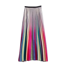 Цветные радужные длинные юбки в полоску Harajuku, винтажная шикарная плиссированная юбка, подходящая по цвету атласная градиентная подкладка, свободная юбка, элегантная