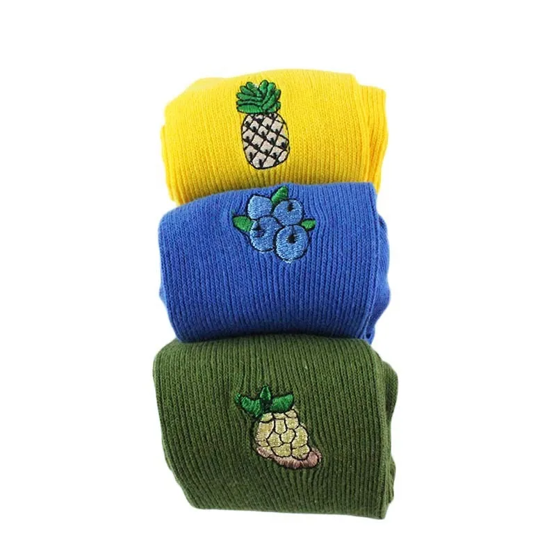 PEONGLY Корейский ананас черники грейпфрут Вышивка Длинные Хлопковые женские носки Kawaii удобные счастливые носки женские Харадзюку