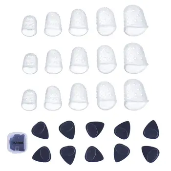 

New Meideal 15 pcs Clear Guitar Fingertip Protectors in 5 Sizes Silicone for Guitar,Ukulele + 10pcs Guitar Picks