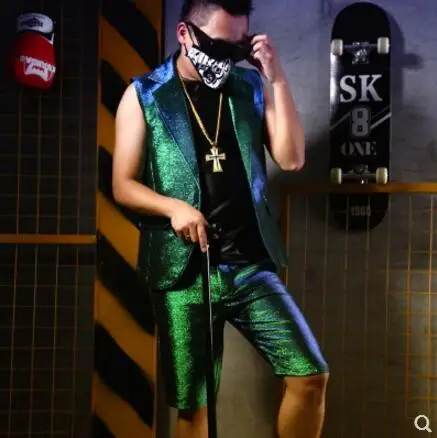 S 5XL! Новинка 2018 Мужская одежда для ночного клуба певец модный DJ GD тонкий зеленый
