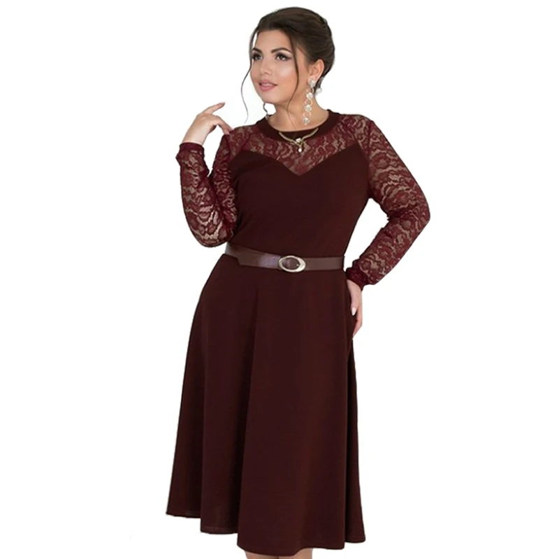 

2019 Elegant Winter Dress Women Flare Party Dress Lace Sleeve Plus Size Women Clothing 5XL 6XL Large Dress Robe