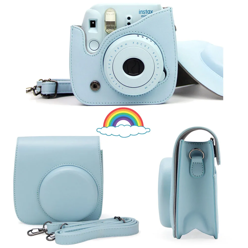 Для камеры Fujifilm Instax Mini 8 Mini 9 из искусственной кожи цветной чехол для камеры Instax Mini с ремешком на плечо прозрачный чехол с кристаллами - Цвет: Blue