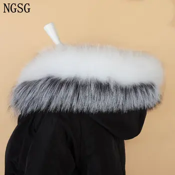 

NGSG Real Fox Fur Cap Collar Adult White Fur Jacket Collars 80cm Genuine Gray Silver Fox Hooded Collar Fluffy Fur Scarf Scarves